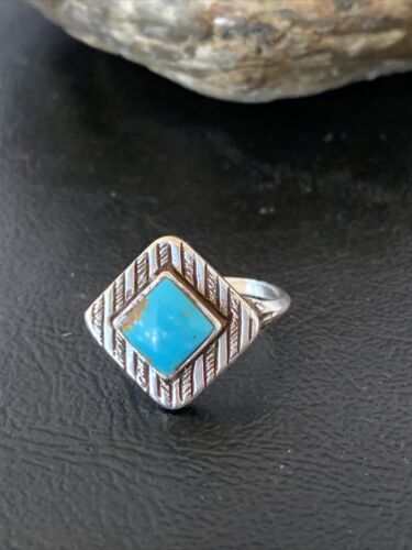 Navajo Blue Turquoise Ring | Sterling Silver | Sz 6.5 | Authentic Native American Handmade | 10776