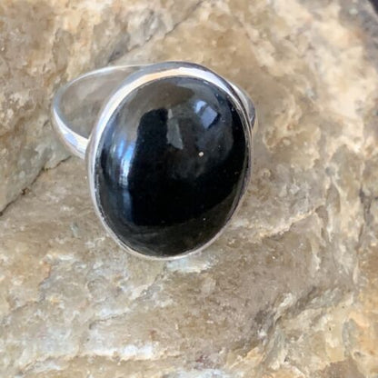 Navajo Black Onyx Ring | Sterling Silver | Sz 8.5 | Authentic Native American Handmade | 11587