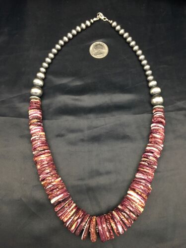Purple Spiny Oyster Necklace | Navajo Sterling Silver | Authentic Native American Handmade | 23" | 2656