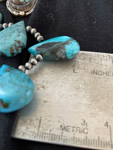 Native American Navajo Pearls Necklace | Sterling Silver Blue Turquoise Teardrop | Authentic Handmade | 942
