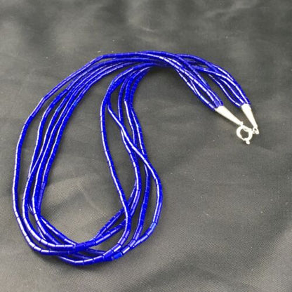 Southwestern Blue Lapis Heishi 5-Strand Necklace | Sterling Silver | 17" | 10260