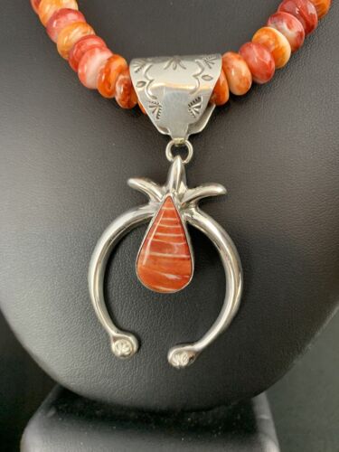 Navajo Spiny Oyster Necklace Pendant Set | Authentic Native American Sterling Silver | Naja | 236