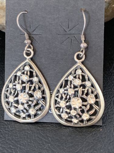 Old Pawn Southwestern Sterling Silver Dangle Earrings | Diamond Cut | 1" | 12987