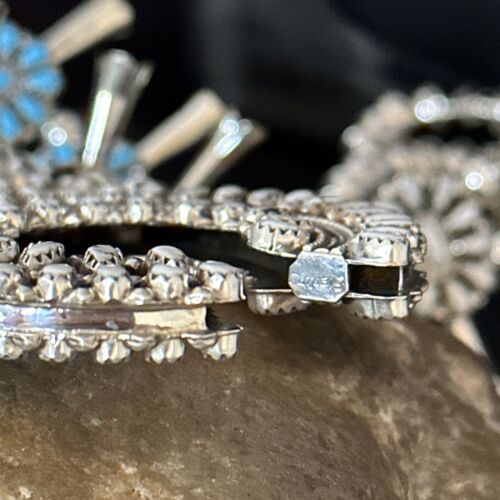 Navajo Dual Side Blue White Buffalo Turquoise Squash Blossom Necklace | Sterling Silver | 14457