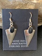 Navajo Black Onyx Drop Dangle Earrings | Sterling Silver | 1" | Authentic Native American Handmade | 12645