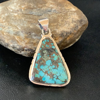 Navajo Spiderweb Turquoise Pendant | Sterling Silver | 2" | Authentic Native American Handmade | 10752 - Masha USA