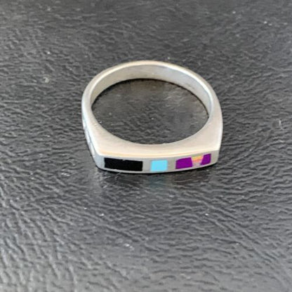 Navajo Blue Lapis Turquoise Purple Spiny Oyster Inlay Ring | Sz 7 | Authentic Native American Handmade | 11141