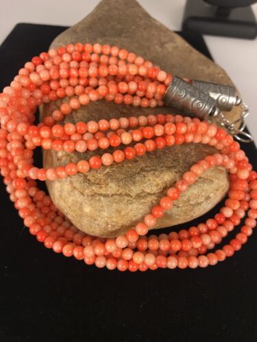 Navajo Angel Skin Bamboo Coral Necklace | Sterling Silver | Southwestern | 3167