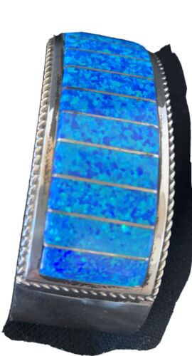 Zuni Blue Faux Opal Inlay Cuff Bracelet | Sterling Silver | Authentic Native American Handmade | 01024