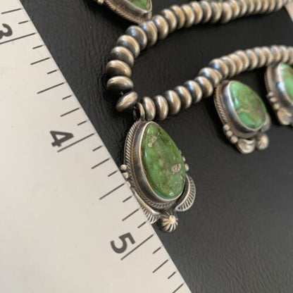 Navajo Sterling Silver Choker Necklace with Sonoran Gold Turquoise Earrings | Authentic Native American Handmade | 11536