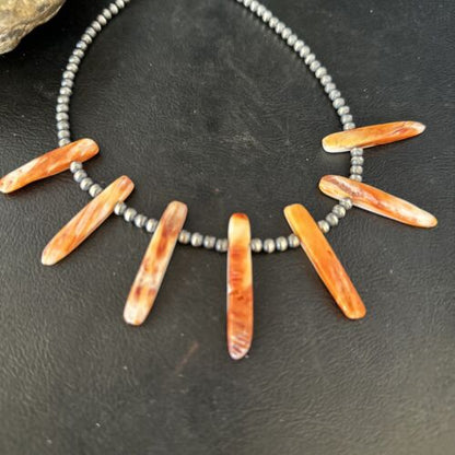 Native American Navajo Spiny Oyster Stick Bead Necklace | Sterling Silver | 20" | 14330
