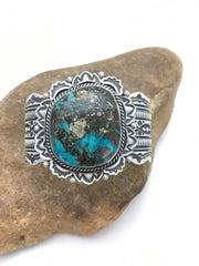 Navajo Bisbee Turquoise Cuff Bracelet | Sterling Silver | Authentic Native American Handmade | 1023