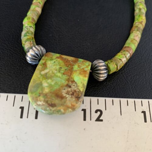 Navajo Green Gaspeite Turquoise Pendant | Sterling Silver | Authentic Native American Handmade | 13914 - Masha USA