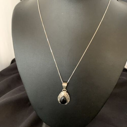 Navajo Black Onyx Pendant | Sterling Silver | Authentic Native American Handmade | 13298