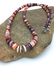 Orange Purple Spiny Oyster Necklace | Navajo Sterling Silver | Authentic Native American Jewelry | 20"