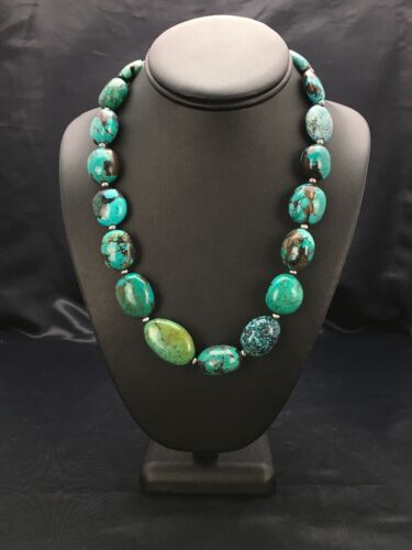 Navajo Chunky Turquoise Necklace | Sterling Silver | 20" | Authentic Native American Handmade | 2963