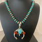 Navajo Pearl Necklace with Blue Turquoise & Coral | Sterling Silver Naja Pendant | 02062