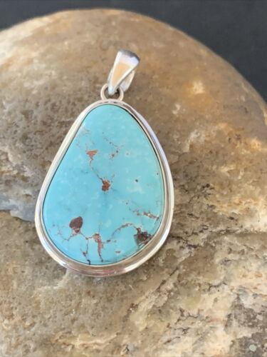 Navajo Blue Bisbee Turquoise Pendant | Sterling Silver | 1.5" | Authentic Native American Handmade | 1619