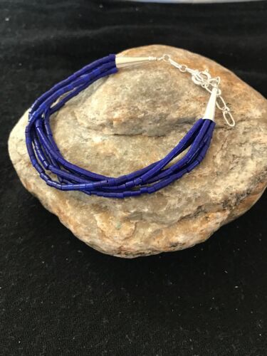 Blue Stabilized Lapis Heishi Bracelet | Sterling Silver | 5-Strand | 7" | 13598