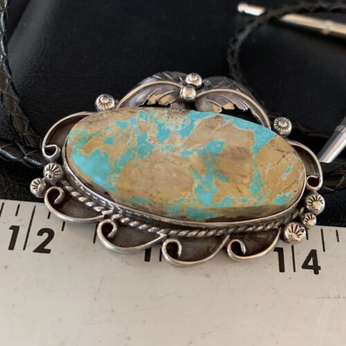 Navajo Green Royston Turquoise Bolo Tie | Sterling Silver | Authentic Native American Handmade | 14106