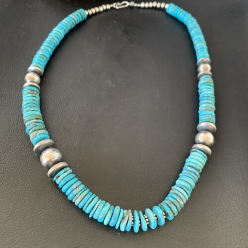 Navajo Sterling Silver Blue Turquoise Graduated Necklace | Authentic Native American | 22" | 13398