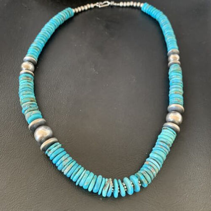 Navajo Sterling Silver Blue Turquoise Graduated Necklace | Authentic Native American | 22" | 13398