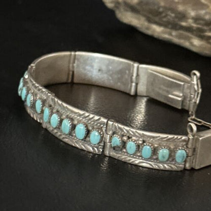 Native American Navajo Blue Turquoise Link Bracelet | Sterling Silver | 14650