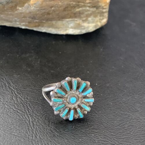 Zuni Blue Turquoise Multi-Stone Cluster Ring | Authentic Native American Sterling Silver Needle Point | Sz 7 | 10741