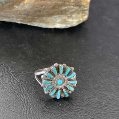 Zuni Blue Turquoise Multi-Stone Cluster Ring | Authentic Native American Sterling Silver Needle Point | Sz 7 | 10741