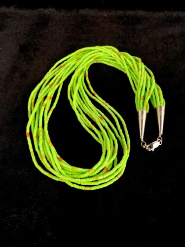 Southwestern Gaspeite Heishi Necklace | 10 Strand | Sterling Silver | 20" | 8871