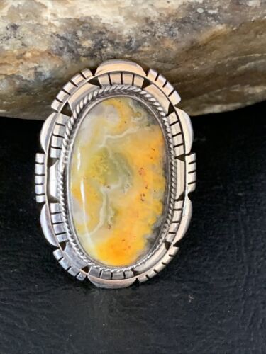 Navajo Yellow Bumble Bee Jasper Ring | Sterling Silver | Sz 8.75 | Authentic Native American Handmade | 13778