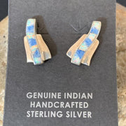 Navajo Blue Denim Lapis Opal Inlay Earrings | Sterling Silver | Women's Southwestern | 12900