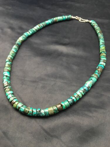 Southwestern Turquoise Heishi Bead Necklace | 12mm | 23" | Sterling Silver | 13929
