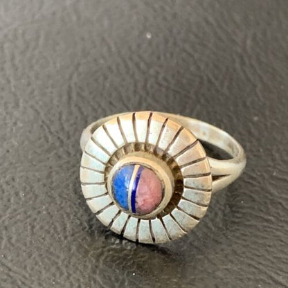 Native American Women's Navajo Blue Lapis Pink Coral Inlay Ring | Sz 6.5 | 11201