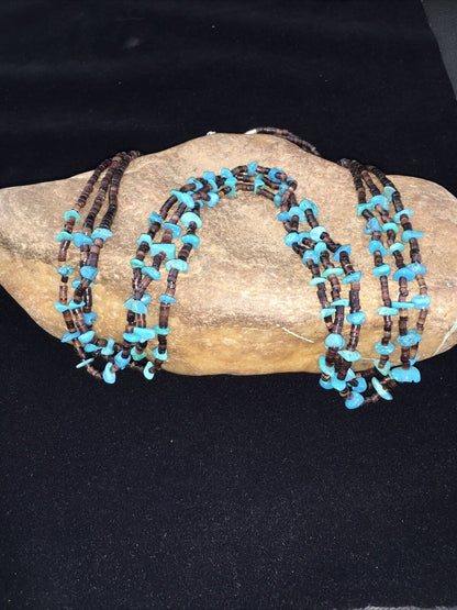 Navajo Blue Nugget Turquoise Necklace | Sterling Silver | Authentic Native American Handmade | 01817