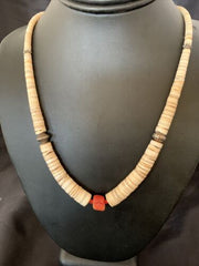 Southwestern Santo Domingo Shell Bead Pendant & Pearls Necklace | Authentic Native American | 20" | 12522