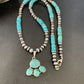 Navajo Pearl Necklace with Blue Cluster Turquoise Pendant | Sterling Silver | 12498
