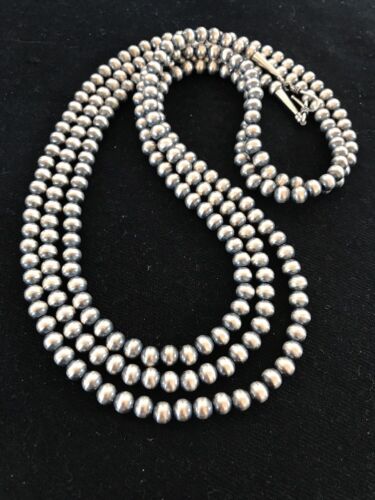 Navajo Pearls Sterling Silver Bead Necklace | 6mm | 51" Length | Native American | 90651
