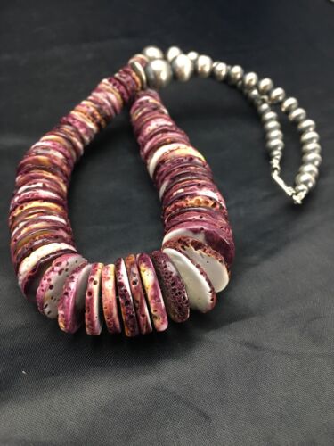 Purple Spiny Oyster Necklace | Navajo Sterling Silver | Authentic Native American Handmade | 23" | 2656