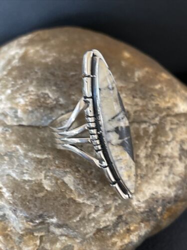 Southwestern Navajo White Buffalo Turquoise Ring | Sterling Silver | Sz 8 | 10295
