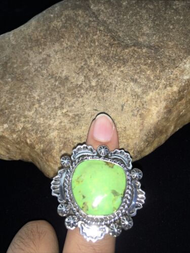 Native American Navajo Green Gaspeite Ring | Sterling Silver | Sz 7 | 1803