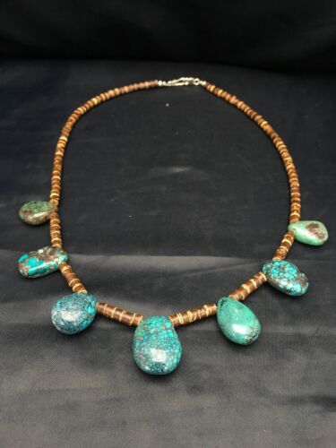 Southwestern Spiderweb Turquoise & Bone Bead Necklace | Sterling Silver | 20" | 2628