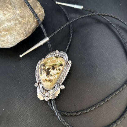 Men's Green Royston Turquoise Bolo Tie | Sterling Silver | Navajo | Authentic Native American Handmade | 14786