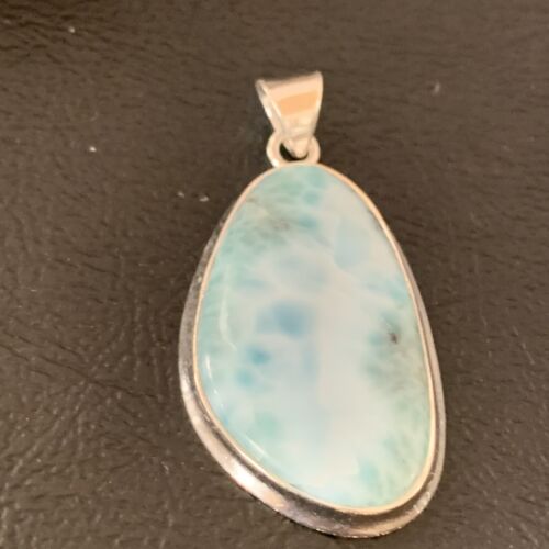 Navajo Sterling Silver Beads Necklace | Blue Larimar Pendant | Authentic Native American Handmade | 10675