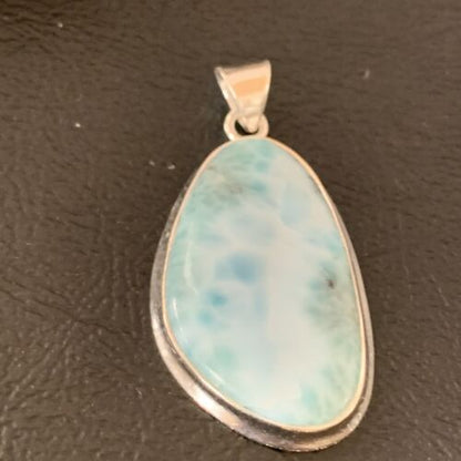 Navajo Sterling Silver Beads Necklace | Blue Larimar Pendant | Authentic Native American Handmade | 10675