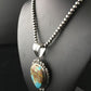 Navajo Kingman Blue Turquoise Pendant Necklace | Sterling Silver Pearls | Authentic Native American Handmade | 10093