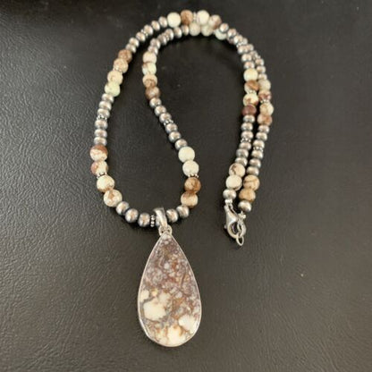 Navajo Wild Horse Turquoise Necklace Pendant | Sterling Silver | 21" | Authentic Native American Handmade | 13297