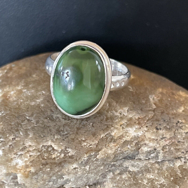 Navajo Natural Green Turquoise Ring | Sterling Silver | Sz 9 | Authentic Native American Handmade | 11437