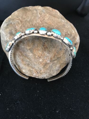 Navajo 7 Stone Turquoise Bracelet by Platero | Sterling Silver | Authentic Native American Handmade | 8309