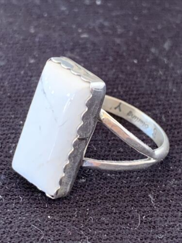 Navajo White Buffalo Turquoise Ring | Sterling Silver | Sz 10.5 | Authentic Native American Handmade | 1083
